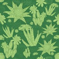 Vector Green Lineart Succulents Seamless Pattern