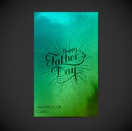 Happy Fathers Day label with light rays on watercolor background
