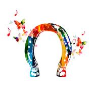 Colorful horseshoe design with butterflies