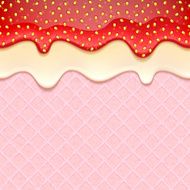 Pink wafer and flowing sweet fillings - vector background