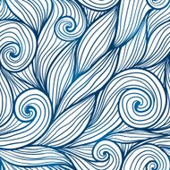 Blue doodle hair waves seamless pattern