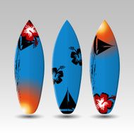 Vector Surfboards Design Template with Abstract Floral Pattern N2