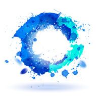 Watercolor drawing blue curve symbol with splashes