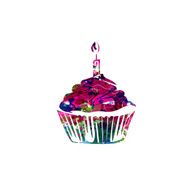 Colorful muffin cake with a candle