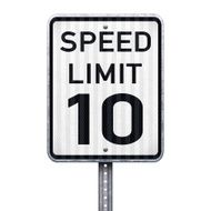 American maximum speed limit 10 mph road sign
