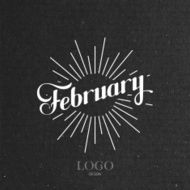 handwritten February retro label with light rays N2