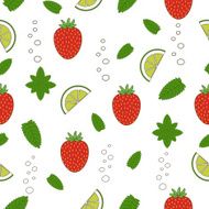 Strawberry mojito seamless pattern Vector illustration Hand drawn