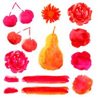 Hand drawn watercolor red shapes set