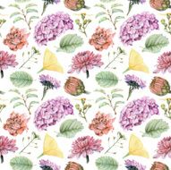Seamless pattern with beautiful spring flowers and plants N19