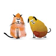 Funny cat and dog Watercolor sketch for your design N3