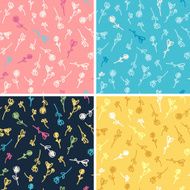 Seamless hand drawn floral patterns set