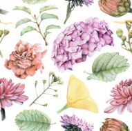 Seamless pattern with beautiful spring flowers and plants N23