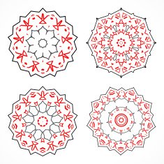 set of abstractcolor red and black floral pattern icon