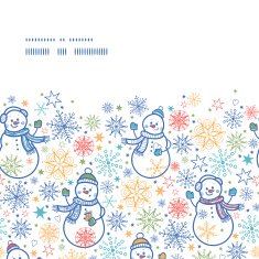 Vector cute snowmen horizontal frame seamless pattern background