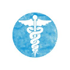 Caduceus medical vector icon with pixel print halftone dots