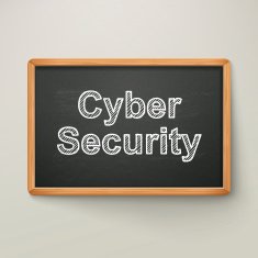 cyber security on blackboard in wooden frame N2