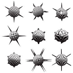 Futuristic Satellite Shaped Icons with Halftone Patterns