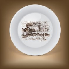 Decorative plate with image of farmhouse