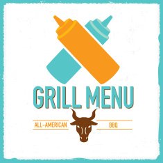 Grill Menu design template squeeze bottles bull head
