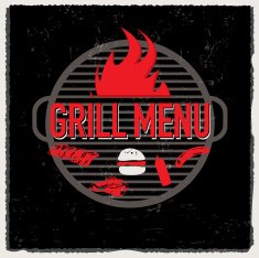 Grill Menu design template with bbq grill and flame