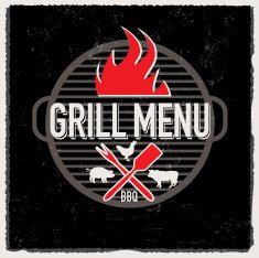 Grill Menu design template with grill and white text