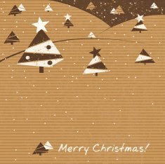Christmas card with geometric firs on cardboard background &ndash; Illustration