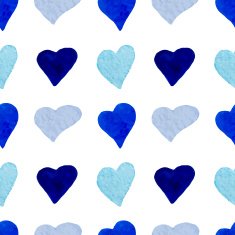 Watercolor blue hearts seamless pattern