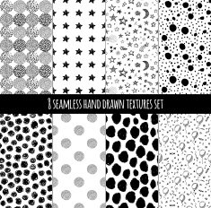 Hand drawn black and white doodle patterns set N2