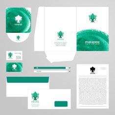 Corporate identity template with watercolor tree