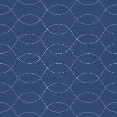 Embroidery ornament with white stitch waves on blue jeans background