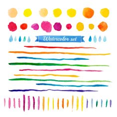 Set of watercolor elements Collection spots lines drops