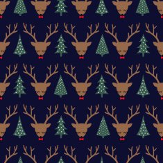 Cute sleeping deer with bow and Xmas Trees seamless pattern N2