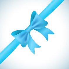 Big shiny blue bow and ribbon on white background