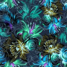 Seamless pattern Tropical exotic flowers drawn in pencil and watercolo N16