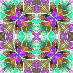 Multicolored symmetrical pattern in stained-glass window style o N2