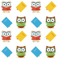 Flat Vector Seamless Pattern Wisdom and Knowledge Owls Reading B N2