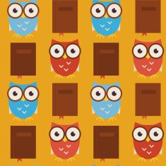 Flat Vector Seamless Pattern Wisdom and Knowledge Owls with Book N2