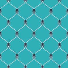 Nautical rope and dark Kraken seamless fishnet pattern