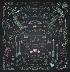 Vector Chalk Drawing Rustic Floral Design Elements N2