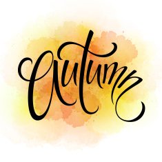 Word AUTUMN and three leaves Watercolor background Vector illustration N4