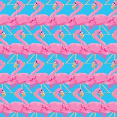 Seamless pattern with pink flamingos on blue background