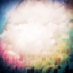 Painted abstract geometric background from watercolor square with clouds N2