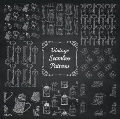 Vintage Chalk Drawing Seamless Patterns on Board Texture