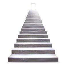 Realistic stone ladder with open door