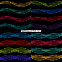set abstract blend of colorful waves on a black background