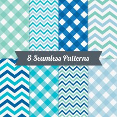 Set of Holiday Seamless Patterns with Gingham and Chevron N2