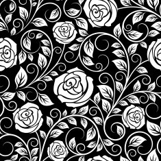 White roses seamless pattern on black background