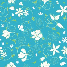 Vector Blue Green White Spring Florals Seamless Pattern N2