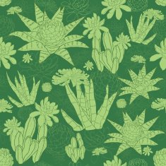 Vector Green Lineart Succulents Seamless Pattern