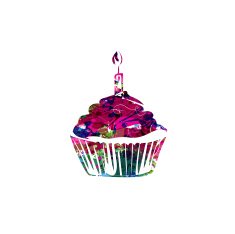 Colorful muffin cake with a candle